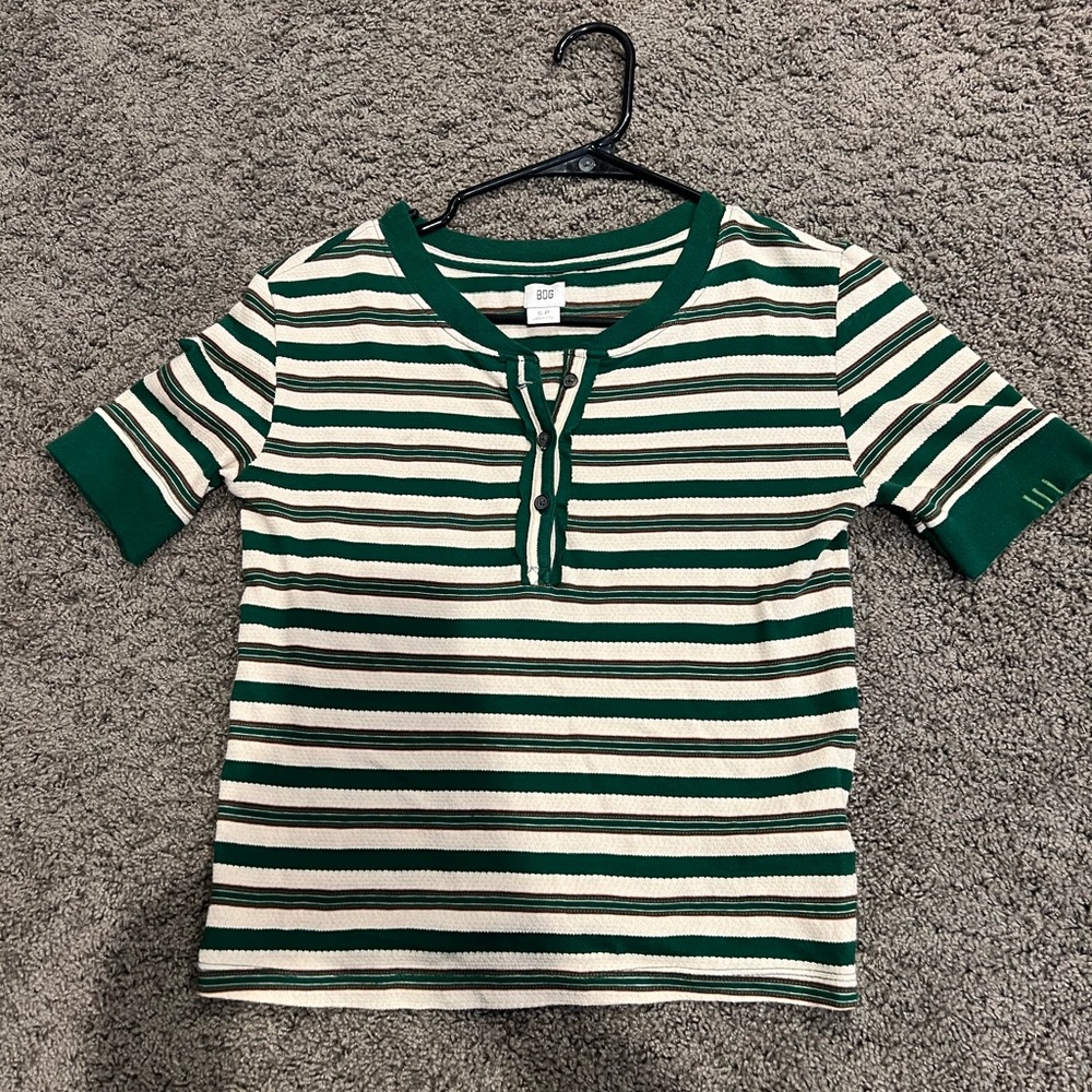 Urban Outfitters striped green button collared shirt! Size small! Never worn!